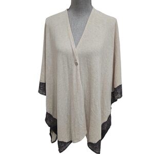 Chic Beige Poncho with Black Lace by [Brand]